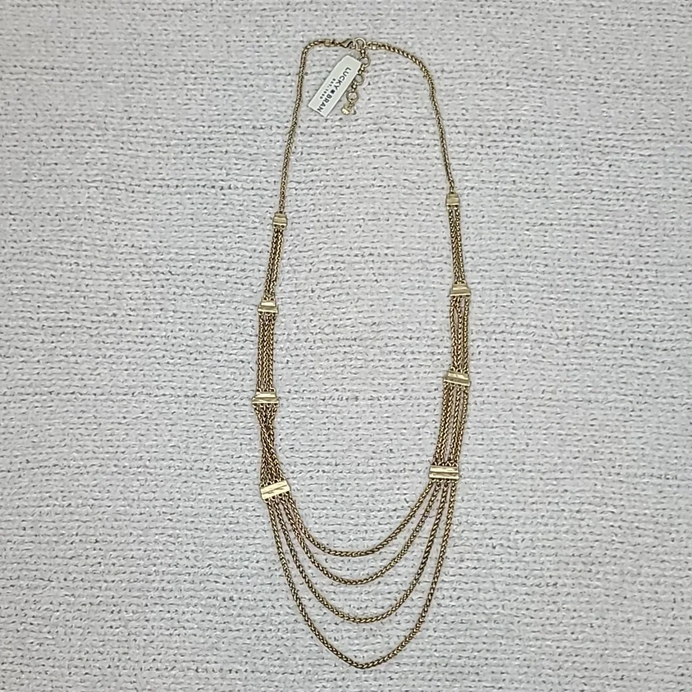 Lucky Brand Semi Precious Accents Gold Toned Multi Layered Chain Necklace NWT